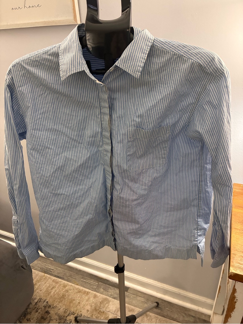 J. Crew Women's Light Blue and White Striped Button Down Shirt